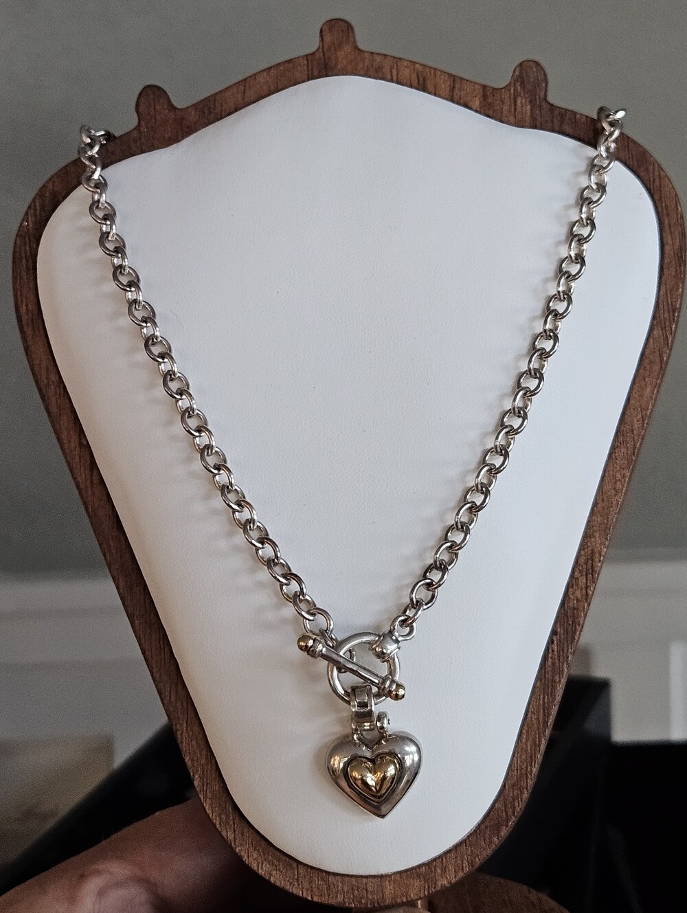 Vintage Joseph Esposito 14k Sterling Silver Heart Toggle Necklace 16"
